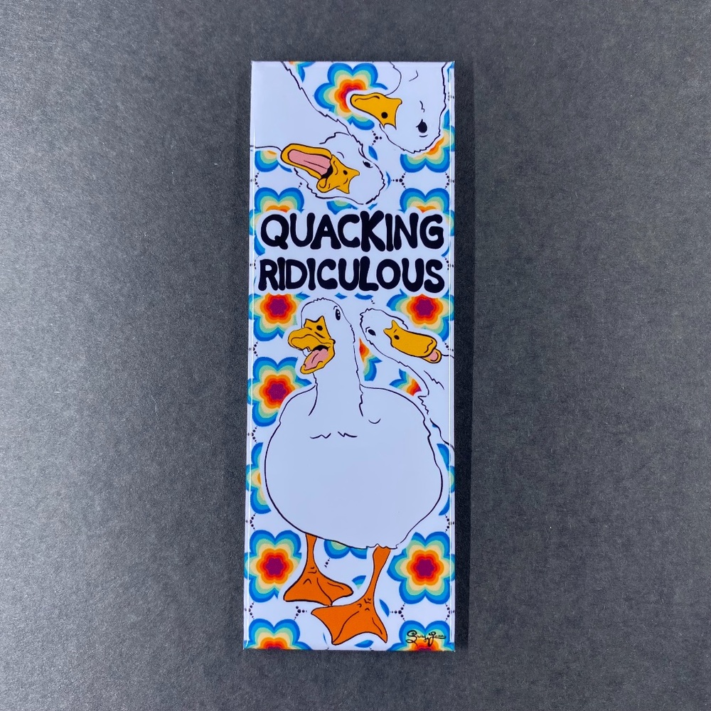 Funny Duck Magnet, Quacking Ridiculous Pet Portrait Art Gift 1.5x4.5" Handmade